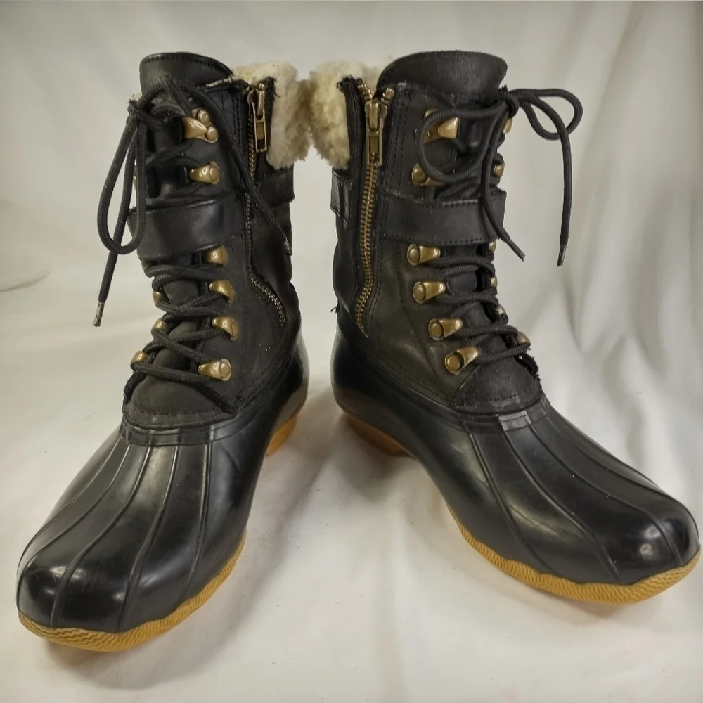 𝅺SPERRY sz 6 Black Fur Lined Duck Boots